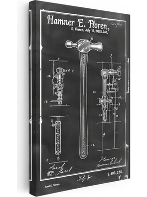Tablofest Dikey Kanvas Tablo Çekiç Patent Taslağı Teknik Çizim Kara Tahta Vintage Tablo Ev Ofis Duvar Dekoru