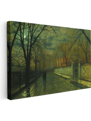 Tablofest Yatay Kanvas Tablo J.a. Grimshaw Yağmurlu Yol Gece Mehtaplı Figürler Ressam Tablosu Ev Ofis Dekoru