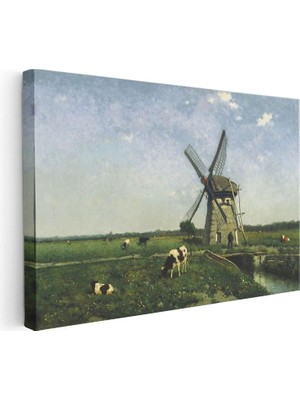 Tablofest Yatay Kanvas Tablo Anton Mauve Yel Değirmeni ve Inekler Ressam Tablosu Duvar Dekoru