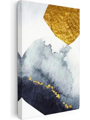 Tablofest Dikey Kanvas Tablo Geometrik Altın Blok Soyut Tablo Ev Ofis Duvar Dekoru