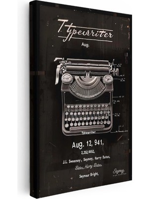 Tablofest Dikey Kanvas Tablo Daktilo Makinesi Yakın Çekim Patent Vintage Tablo Ev Ofis Duvar Dekoru