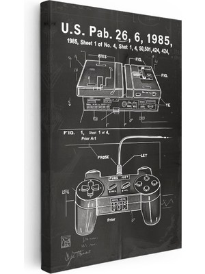 Tablofest Dikey Kanvas Tablo Oyun Konsolu ve Kumanda Patent Çizimi Oyun Vintage Tablo Ev Ofis Duvar Dekoru