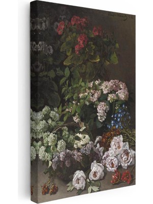 Tablofest Dikey Kanvas Tablo Claude Monet Sepetli Çiçekler Canlı Renkler Ressam Tablosu Ev Ofis Dekoru