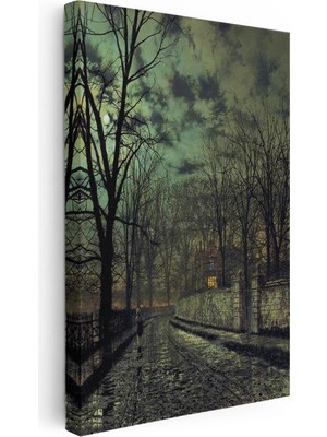 Tablofest Dikey Kanvas Tablo J.a. Grimshaw Yağmurlu Sokak Figürlü Gece Manzarası Ressam Tablosu Ev Ofis Dekoru
