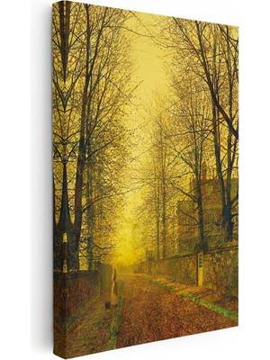 Tablofest Dikey Kanvas Tablo J.a. Grimshaw Sonbahar Yolu Yürüyen Figür Gündoğumu Ressam Tablosu Ev Ofis Dekoru