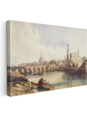 Tablofest Yatay Kanvas Tablo William Callow Dresden Köprüsü Nehir Manzarası Ressam Tablosu Duvar Dekoru