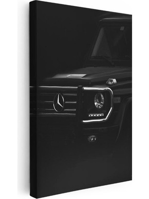 Tablofest Dikey Kanvas Tablo Siyah Mercedes G Serisi Ön Far ve Izgara Mercedes Tablosu Ev Ofis Duvar Dekoru