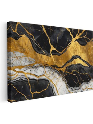 Tablofest Yatay Kanvas Tablo Altın Çatlaklı Mermer Mermer Dokulu Tablos Ev Ofis Duvar Dekoru