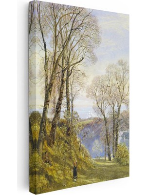 Tablofest Dikey Kanvas Tablo J.m.w. Turner Ağaçlık Arazi Uzaktan Yelkenli Ressam Tablosu Ev Ofis Duvar Dekoru