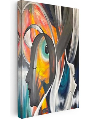 Tablofest Dikey Kanvas Tablo Renkli Girdap Yüz Profili Modern Soyut Tablo Ev Ofis Duvar Dekoru