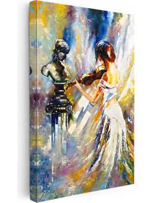 Tablofest Dikey Kanvas Tablo Heykel ve Keman Çalan Kadın Sanat Tablosu Ev Ofis Duvar Dekoru