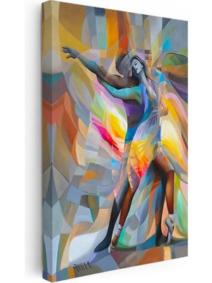 Tablofest Dikey Kanvas Tablo Dans Eden Çift Figüratif Soyut Tablo Ev Ofis Duvar Dekoru