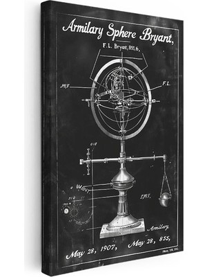 Tablofest Dikey Kanvas Tablo Armillary Sphere Terazili Patent Teknik Vintage Tablo Ev Ofis Duvar Dekoru