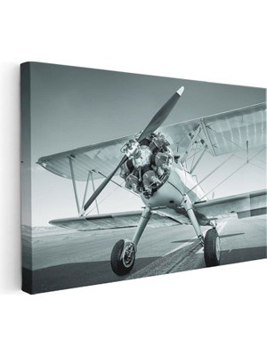 Tablofest Yatay Kanvas Tablo Antika Çift Kanatlı Uçak Radyal Motor Uçak Tablosu Ev Ofis Duvar Dekoru