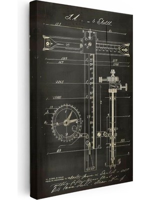 Tablofest Dikey Kanvas Tablo Hassas Ölçüm Cetveli Patent Çizimi Teknik Vintage Tablo Ev Ofis Duvar Dekoru