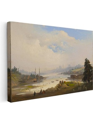 Tablofest Yatay Kanvas Tablo Ippolito Caffi Haliç Manzarası Kıyıda Çadırlar Ressam Tablosu Duvar Dekoru