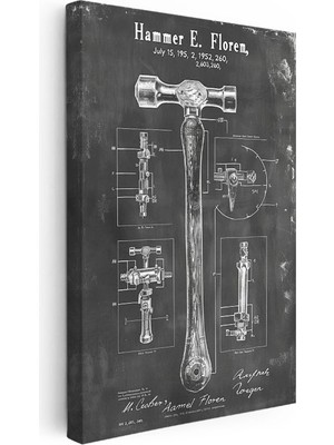 Çekiç Patenti - 1952 Tarihli Vintage El Aleti Tasarımı Kanvas Tablo