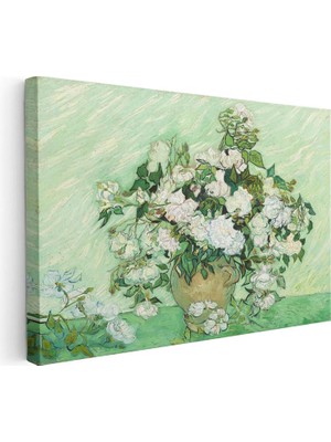 Tablofest Yatay Kanvas Tablo Van Gogh Beyaz Güller Vazo Çiçekli Natürmort Ressam Tablosu Ev Ofis Duvar Dekoru