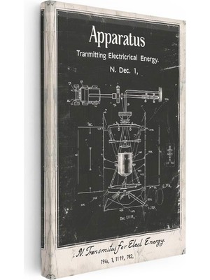 Tablofest Dikey Kanvas Tablo Elektrik Iletim Cihazı Patent Çizimi Teknik Vintage Tablo Ev Ofis Duvar Dekoru