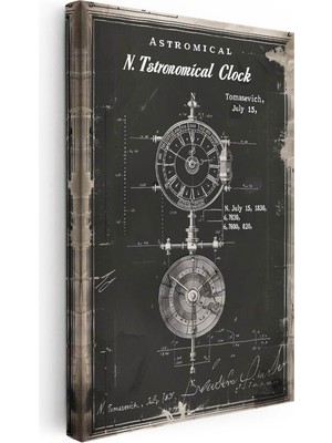 Tablofest Dikey Kanvas Tablo Astronomik Saat Patent Çizimi Teknik Vintage Tablo Ev Ofis Duvar Dekoru