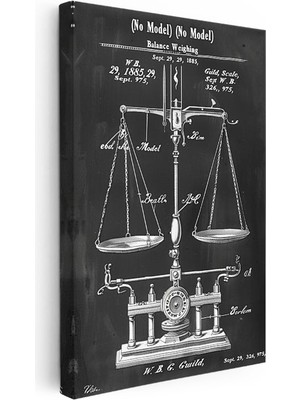 Tablofest Dikey Kanvas Tablo Antik Denge Terazisi Patent Çizimi Teknik Vintage Tablo Ev Ofis Duvar Dekoru