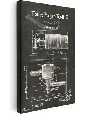 Tablofest Dikey Kanvas Tablo Tuvalet Kağıdı Tutacağı Patent Çizimi Teknik Vintage Tablo Ev Ofis Duvar Dekoru