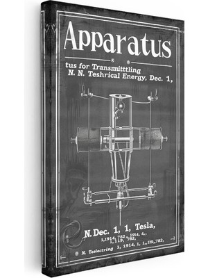 Tablofest Dikey Kanvas Tablo Tesla Enerji Iletim Cihazı Patent Teknik Vintage Tablo Ev Ofis Duvar Dekoru