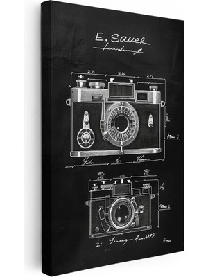 Tablofest Dikey Kanvas Tablo Eski Fotoğraf Makinesi Patent Çizimi Ön Yüz Vintage Tablo Ev Ofis Duvar Dekoru