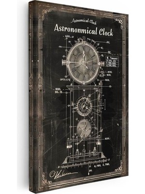 Tablofest Dikey Kanvas Tablo Astronomik Saat Patent Çizimi Şık Vintage Tablo Ev Ofis Duvar Dekoru