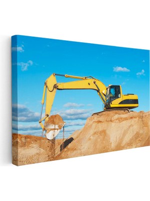 Tablofest Yatay Kanvas Tablo Toprak Yükleyen Sarı Ekskavatör Iş Makinesi Tablosu Ev Ofis Duvar Dekoru