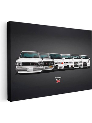 Tablofest Yatay Kanvas Tablo Nissan Gt-R Tüm Nesiller Serisi Nissan Gt-R Tablosu Ev Ofis Duvar Dekoru