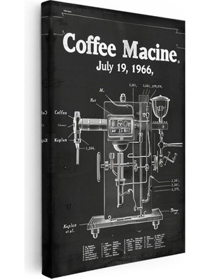Tablofest Dikey Kanvas Tablo Kahve Makinesi Patent Çizimi Teknik Vintage Tablo Ev Ofis Duvar Dekoru