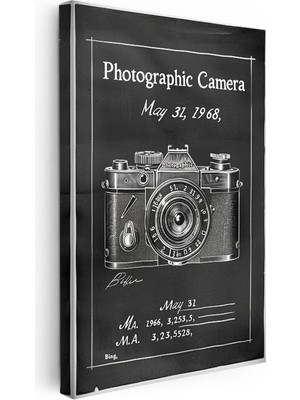 Tablofest Dikey Kanvas Tablo Fotoğraf Makinesi Patent Çizimi Kamera Vintage Tablo Ev Ofis Duvar Dekoru