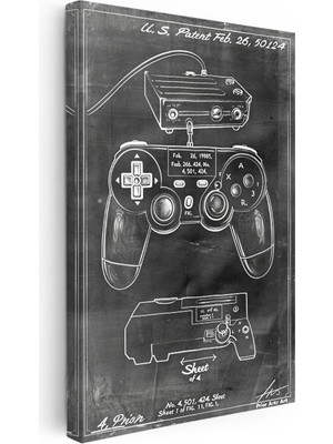 Tablofest Dikey Kanvas Tablo Konsol Kontrolcü Patent Çizimi Oyun Vintage Tablo Ev Ofis Duvar Dekoru