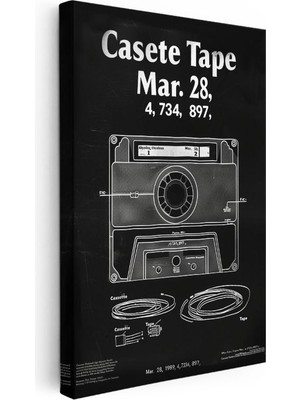 Tablofest Dikey Kanvas Tablo Kaset Teyp Patent Çizimi Teknik Vintage Tablo Ev Ofis Duvar Dekoru