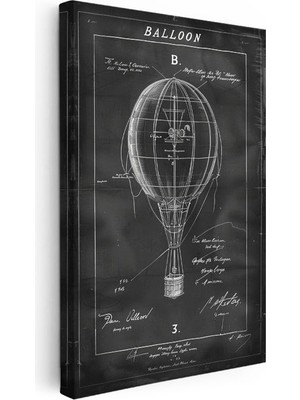 Tablofest Dikey Kanvas Tablo Sıcak Hava Balonu Patent Çizimi Teknik Vintage Tablo Ev Ofis Duvar Dekoru