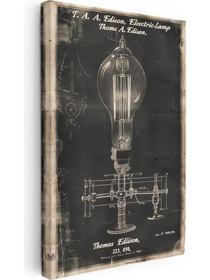 Tablofest Dikey Kanvas Tablo Edison Elektrik Ampulü Patent Çizimi Teknik Vintage Tablo Ev Ofis Duvar Dekoru