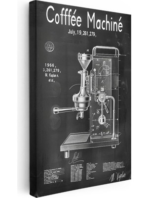Tablofest Dikey Kanvas Tablo Espresso Kahve Makinesi Patent Çizimi Teknik Vintage Tablo Ev Ofis Duvar Dekoru