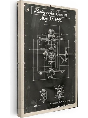 Tablofest Dikey Kanvas Tablo Fotoğraf Makinesi Patent Çizimi Teknik Vintage Tablo Ev Ofis Duvar Dekoru