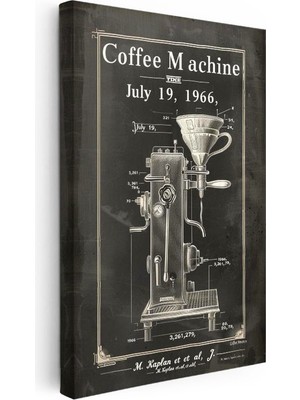 Tablofest Dikey Kanvas Tablo Filtreli Kahve Makinesi Patent Teknik Vintage Tablo Ev Ofis Duvar Dekoru