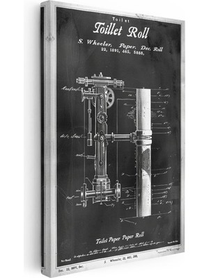 Tablofest Dikey Kanvas Tablo Tuvalet Kağıdı Mekanizması Patent Teknik Vintage Tablo Ev Ofis Duvar Dekoru
