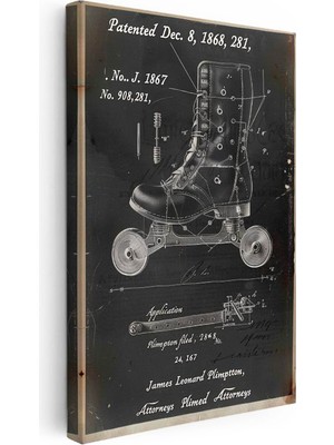 Tablofest Dikey Kanvas Tablo Tekerlekli Paten Patent Çizimi Teknik Spor Vintage Tablo Ev Ofis Duvar Dekoru