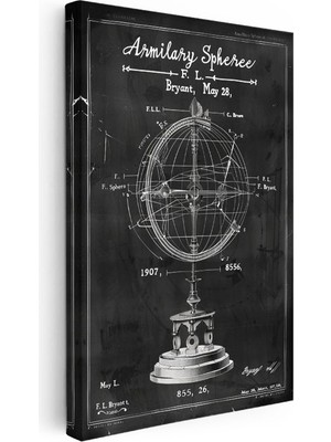 Tablofest Dikey Kanvas Tablo Armillary Sphere Küre Patent Çizimi Teknik Vintage Tablo Duvar Dekoru