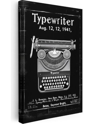 Tablofest Dikey Kanvas Tablo Daktilo Makinesi Patent Çizimi Üstten Görünüm Vintage Tablo Ev Ofis Duvar Dekoru