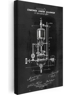 Tablofest Dikey Kanvas Tablo Mekanik Vakum Aparatı Patent Çizimi Teknik Vintage Tablo Ev Ofis Duvar Dekoru