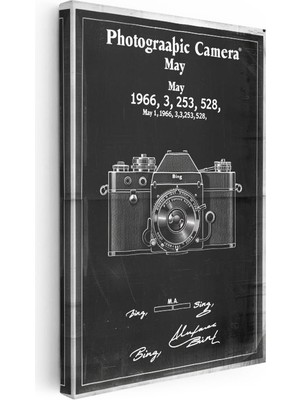 Tablofest Dikey Kanvas Tablo Fotoğraf Makinesi Patent Çizimi Ön Görünüm Vintage Tablo Ev Ofis Duvar Dekoru