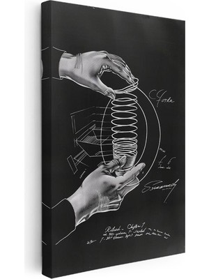 Tablofest Dikey Kanvas Tablo Ellerde Yaylı Oyuncak Patent Çizimi Teknik Vintage Tablo Ev Ofis Duvar Dekoru