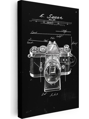 Tablofest Dikey Kanvas Tablo Fotoğraf Makinesi Patent Çizimi Yakın Çekim Vintage Tablo Ev Ofis Duvar Dekoru