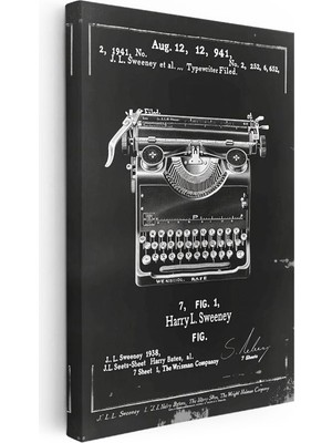 Tablofest Dikey Kanvas Tablo Daktilo Patent Çizimi Klavye Ön Görünüm Vintage Tablo Ev Ofis Duvar Dekoru
