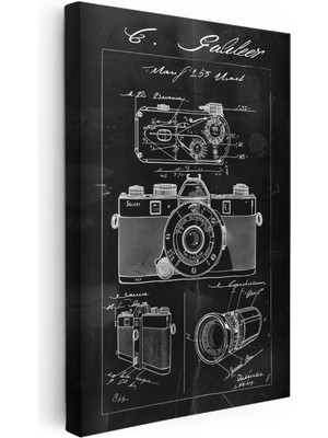 Tablofest Dikey Kanvas Tablo Kamera Çeşitleri Patent Çizimi Detaylı Vintage Tablo Ev Ofis Duvar Dekoru